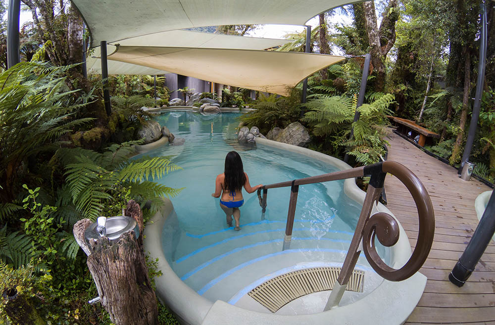 people enjoying Franz Joseph pool after being installed on-site
