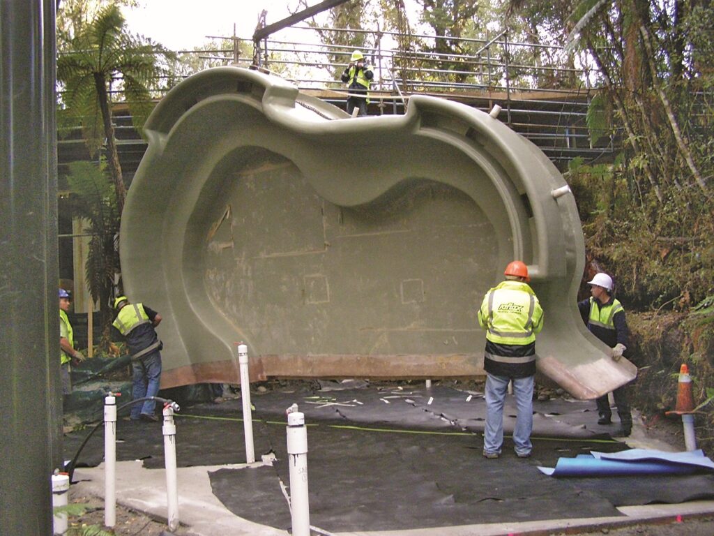The hot pools mould being lowered into place